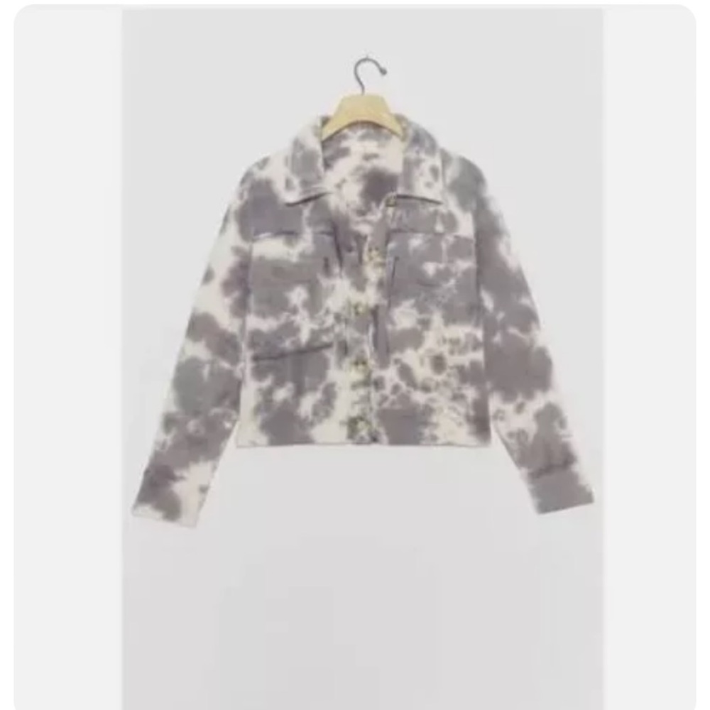 T.La Nika Cropped Shirt Jacket Gray Tie Dye Anthropologie Size L